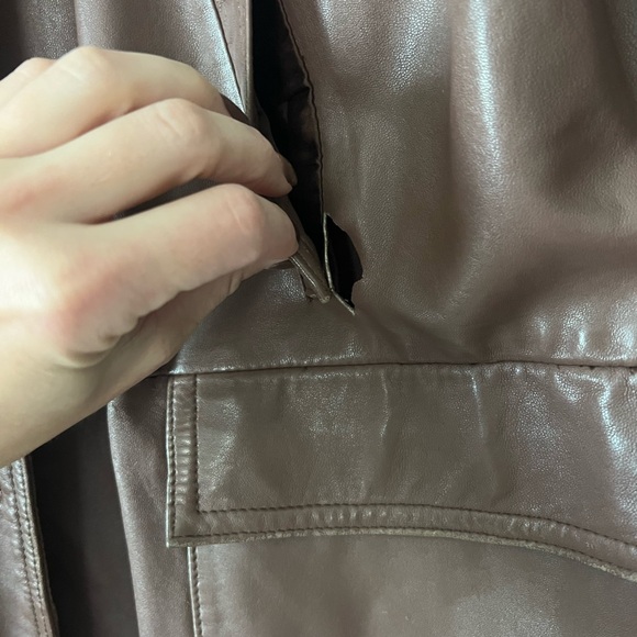 Vintage Brown Genuine Leather Utility Parka Size 12/ Large - Picture 6 of 8